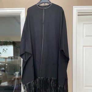 NEW WITH TAGS BCBG Maz Azria black faux leather fringe cape